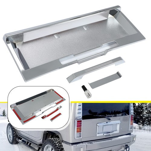 DURAFORCE Rear License Plate Trim Cover Frame for 2003 2005 Hummer H2 SUV Chrome With Holes