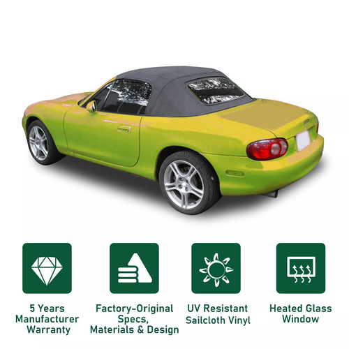 DURAFORCE Black Convertible Soft Top w/Heated Glass Window For Mazda Miata 1990-2005 99-05