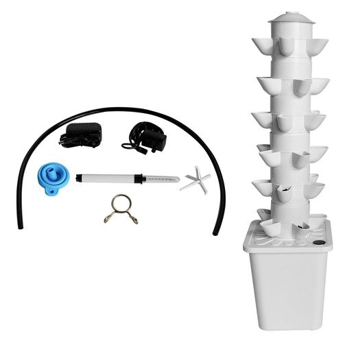 DURAFORCE White Hydroponics Tower Indoor Growing System Vertical Garden Planter 30 Holes