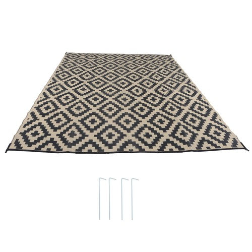 DURAFORCE 10x14 ft Waterproof Outdoor Rug Outdoor Plastic Straw Rug Carpet Black & Beige