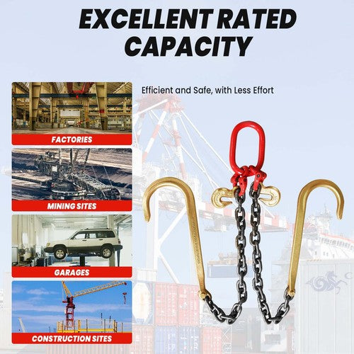 Steel G80 3/8" x 2' Trailer Tow Chain J Hook V-Type Grab Hook Wrecker Truck Tie