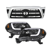 DURAFORCE Pair Headlights Front Grille Chrome Shell W/Black Insert For 05-11 Toyota Tacoma