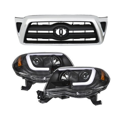 DURAFORCE Pair Headlights Front Grille Chrome Shell W/Black Insert For 05-11 Toyota Tacoma