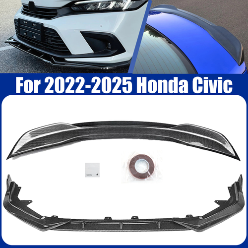 DURAFORCE ZZ2V00666 Black Rear Trunk Spoiler Wing Front Bumper Lip for Honda Civic Sedan