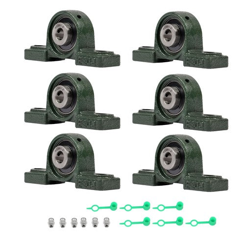 DURAFORCE 6PCS UCP201-8 Pillow Block Bearing 1/2" Bore 2 Bolt Cast Iron Base Self-Aligning