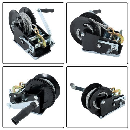DURAFORCE Winch Steel+Polyester Black 3500lbs 33ft 4:1/8:1 26mm Hook Bidirectional Ratchet