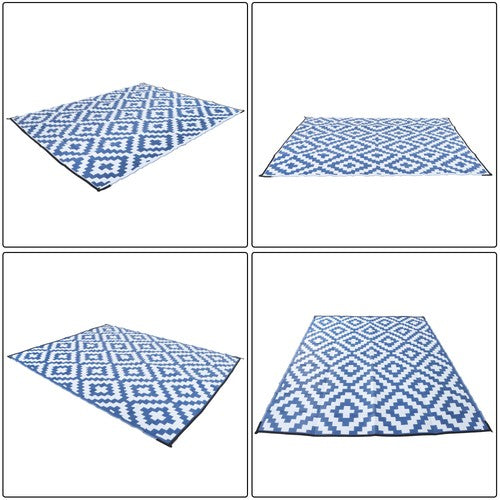 DURAFORCE 8x10FT Waterproof Foldable Outdoor Plastic Navy Blue White Carpet