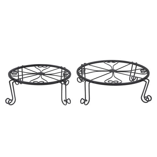 DURAFORCE 2 Pack 10" 12" Metal Plant Stands Outdoor Indoor Round Pot Stand Rustproof Black