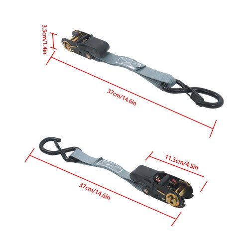 DURAFORCE 4 Pack Ratchet Strap Polyester Gray 2200lbs 1in*15ft S Hook 36' Stretch Cord*2