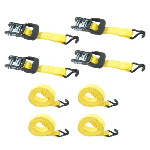DURAFORCE 4 Pc 1.5" inch x 16' Ft Ratchet Tie Down Cargo Straps 1100 Lbs J Hooks