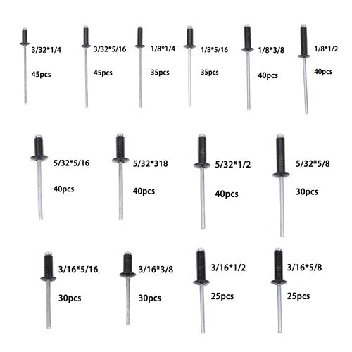 DURAFORCE For DIY USE 500 Pcs pop rivets assortment kits 3/32" 1/8" 5/32" 3/16"