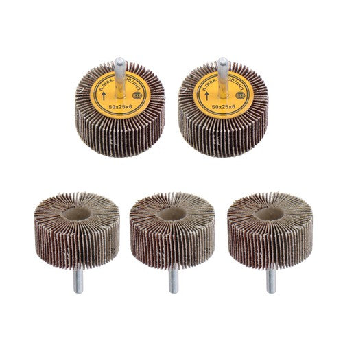 DURAFORCE Aluminum Oxide Shank Mounted Flap Wheels, 2" x 1" x 1/4", 120 Grit - 5 Pack