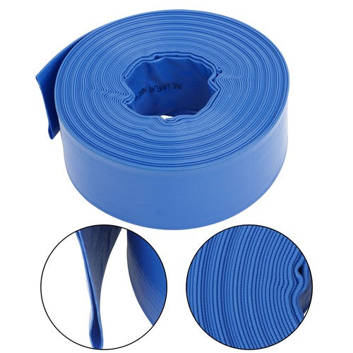 DURAFORCE 3" x 100 ft Blue PVC Lay Flat Water Discharge Pump Hoses，With 2 Clamps