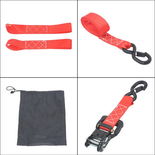 DURAFORCE 4 Pcs Steel Ratchet Strap with S Hooks 1.6in*8ft Fracture Strength 5208lbs Red