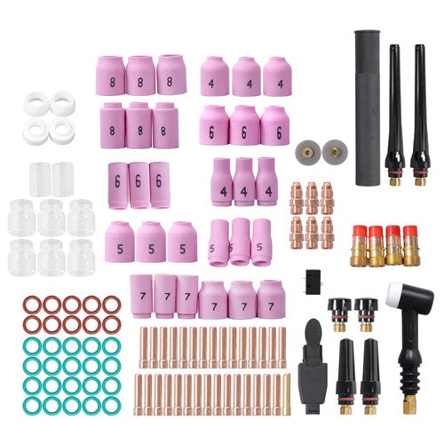 DURAFORCE TIG Welding Torch Kit - Alumina Nozzle, Collets, Stubby Gas Lens 123 Pcs