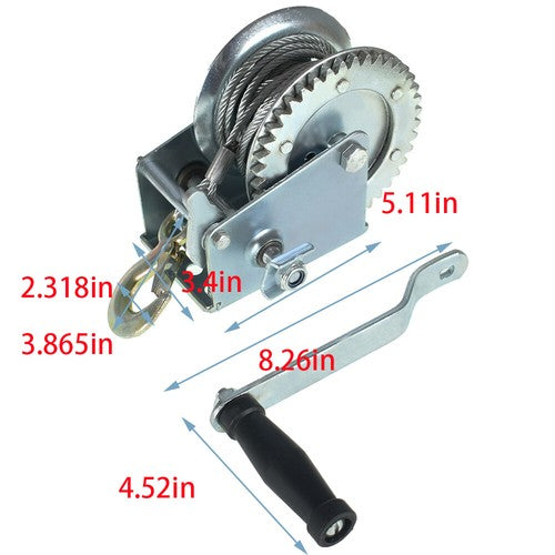 DURAFORCE 1600lbs Hand Winch Hand Crank Trailer Winch W/10m (32ft) Cable Manual Winch