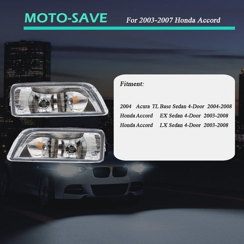 DURAFORCE Pair Clear Bumper Driving Fog Light Kit For Honda Accord 4DR Sedan 2003-2007