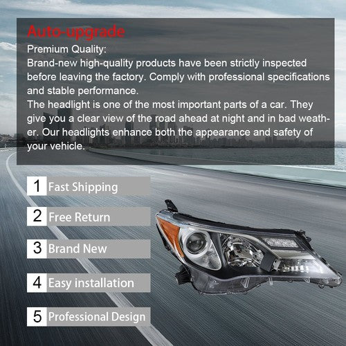DURAFORCE Fit For Toyota RAV4 2013 2014 2015 LH+RH Headlight Headlamps Clear Lens Halogen