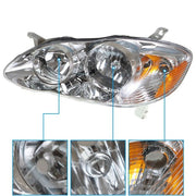 DURAFORCE Headlights For Toyota Corolla 2003-2008 LH+RH 1Pair Chrome Housing Clear Lens