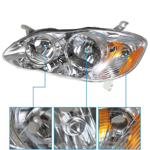 DURAFORCE Headlights For Toyota Corolla 2003-2008 LH+RH 1Pair Chrome Housing Clear Lens