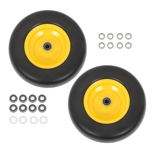 DURAFORCE 2Pcs 13x5.00-6 Flat Free Lawn Mower Tire And Wheel Solid Smooth Tread Yellow Rim