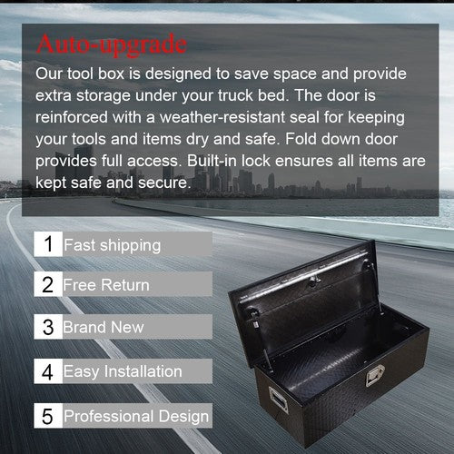 DURAFORCE 30 Inch Cuboid Black Aluminum Under Storage Tool Box For Trailer Pickup Truck