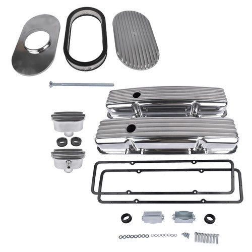 DURAFORCE Polished Valve Cover Air PCV Breather 15" Full Finned Air Cleaner For 58-86 SBC