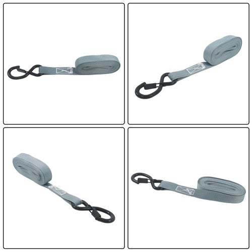 DURAFORCE 4 Pack Ratchet Strap Polyester Gray 2200lbs 1in*15ft S Hook 36' Stretch Cord*2