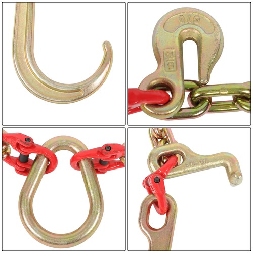 DURAFORCE 5/16" x 2' V Type Towing G80 Chain Bridle with 15" J and Grab Hooks Steel