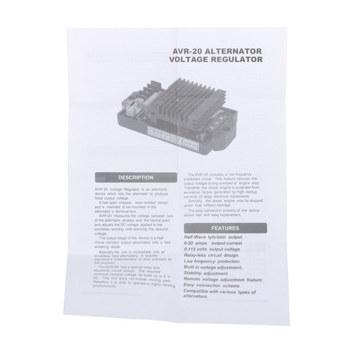DURAFORCE AVR-20 Automatic Voltage Regulator Single Phase for Generator Alternators 20Amps