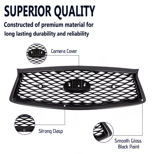DURAFORCE For 2018-2024 Infiniti Q50 Sport Front Upper Lower Grille Fog Light Bezels Cover
