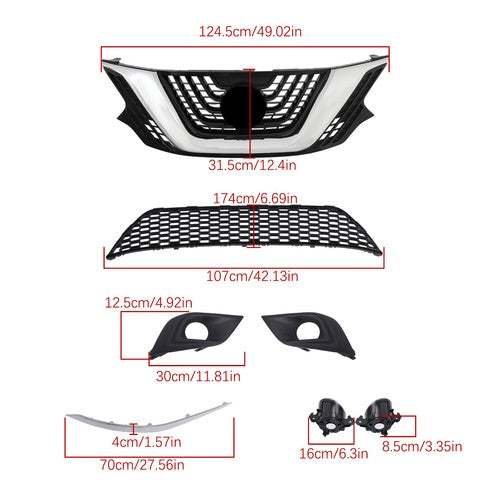 DURAFORCE Front Bumper Grille Set W/Trim Molding & Foglights For Nissan Murano 2015-2018
