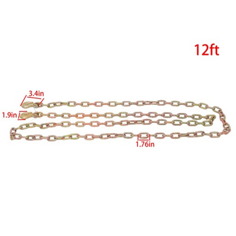 DURAFORCE G70 V-Chain Large J-Hooks Flatbed Tow 1/4" 12' Truck Rollback Wrecker Carrier