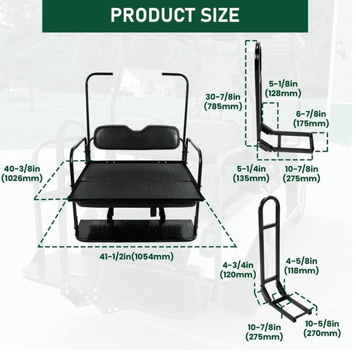 DURAFORCE For EZGO Medalist/TXT 1995-UP Golf Cart Black Rear Flip Seat Kit W/ Grab Bar