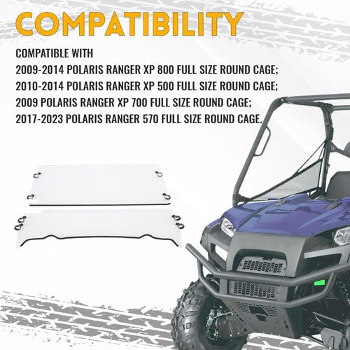 DURAFORCE For 2009-2014 Polaris Ranger 500/800 XP Full Size Polycarbonate Clear Windshield