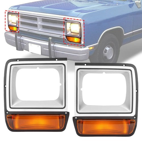 DURAFORCE Headlight Bezel for Dodge D W Pickup Truck 1986 1990 Pair Corner Parking Light