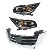 DURAFORCE Headlights W/LED DRL Halogen& Bumper Grille For 13-15 Honda Accord Chrome Pair