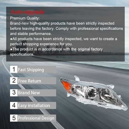 DURAFORCE Front Headlights Headlamps For Toyota Camry LE XLE 2010-2011 RH Side Clear Lens
