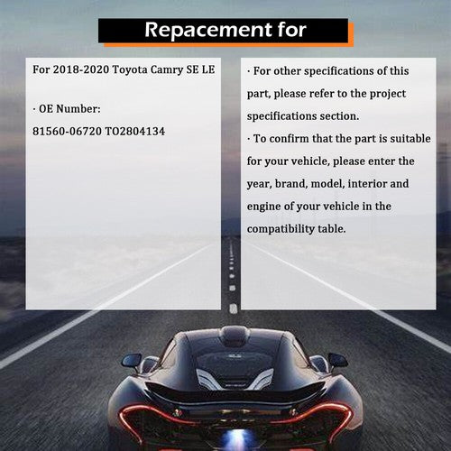 DURAFORCE Driver/LH Side Rear Tail Light Outer Lamp For Toyota Camry SE LE 2018 2019 2020