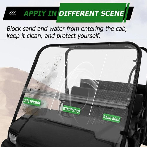 DURAFORCE Front Clear Folding Full Windshield For 2003-2013 Kawasaki Mule 3000 & 3010