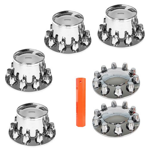 DURAFORCE Semi Truck Rear & Front Chrome Wheel Axle Cover Hub Cap 33mm Lug Nuts Thread-On