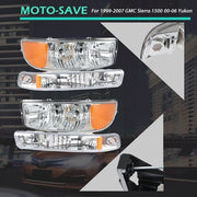 DURAFORCE Pair Set For GMC Sierra 1500 1999-2007 Headlight Replacement Halogen Clear Lens