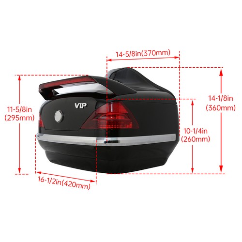 DURAFORCE Black Motorcycle Scooter Trunk Storage Box Case Luggage Trunk w/ Tail lights