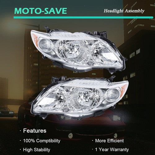 DURAFORCE Front Headlight Assembly For Toyota Corolla 2009-2010 LH + RH Pair Clear Lens