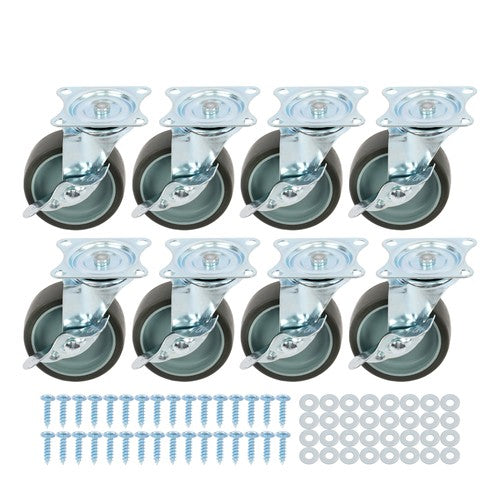 DURAFORCE 8 Pack 3 Inch Universal Caster Wheels Heavy Duty Casters with Side Brake Grey
