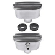 DURAFORCE Polished Aluminum Finned Oval PCV + Push-in Breather Combo Valve Cover Set of 2
