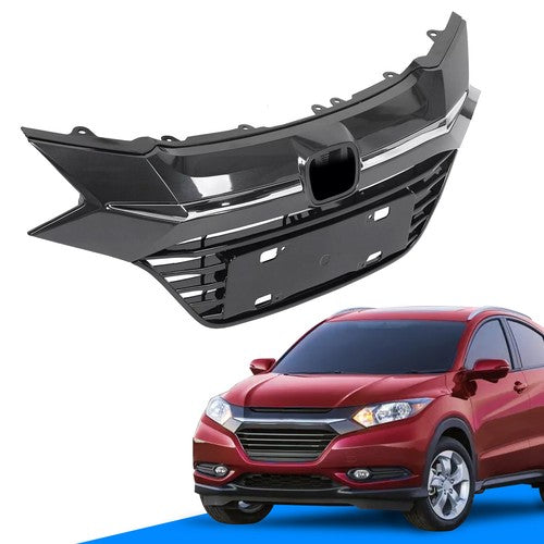 DURAFORCE Front Upper Black Grille Grill With Chrome Trim for Honda HR-V HRV 2016 2017 2018