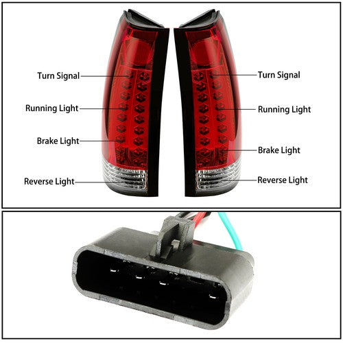 Tail Lights Lamp LED Red Pair for 1988-1998 Chevy K1500 GMC C1500