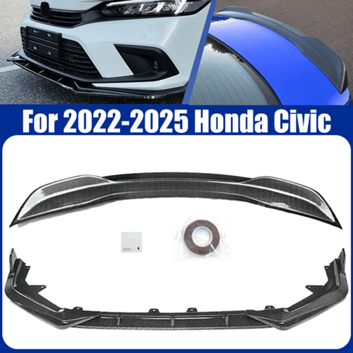 DURAFORCE Black Rear Trunk Spoiler Wing & Front Bumper Lip For 2022-2024 Honda Civic Sedan