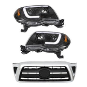 DURAFORCE Pair Headlights Front Grille Chrome Shell W/Black Insert For 05-11 Toyota Tacoma